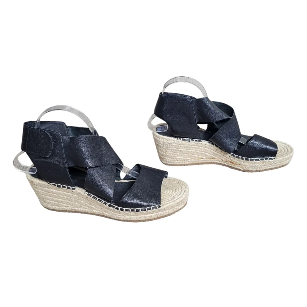 Eileen‎ Fisher Willow Tumbled Leather Wedge Espadrille Black